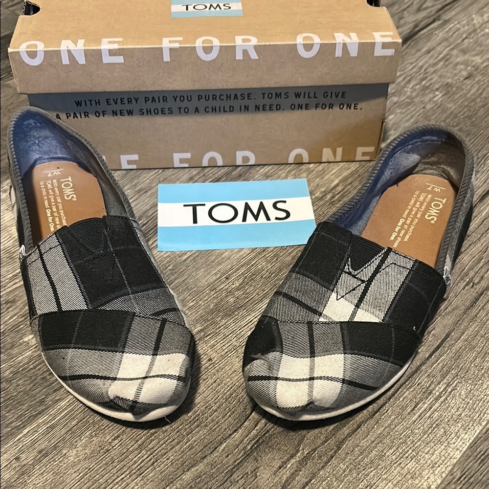 TOMS Monochrome Plaid Slip-Ons